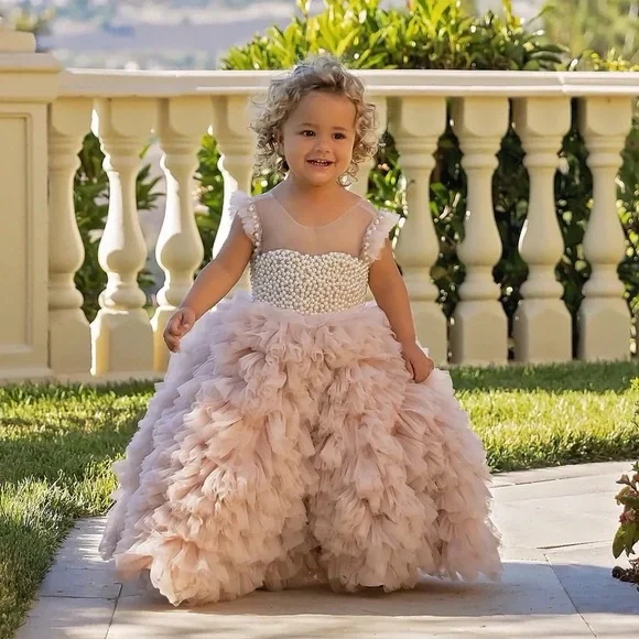 blue dress for baby girl Pink Mermaid Strapless Beaded Tulle Long Sweep Prom Dress 16th Birthda –  shinydress main image 0
